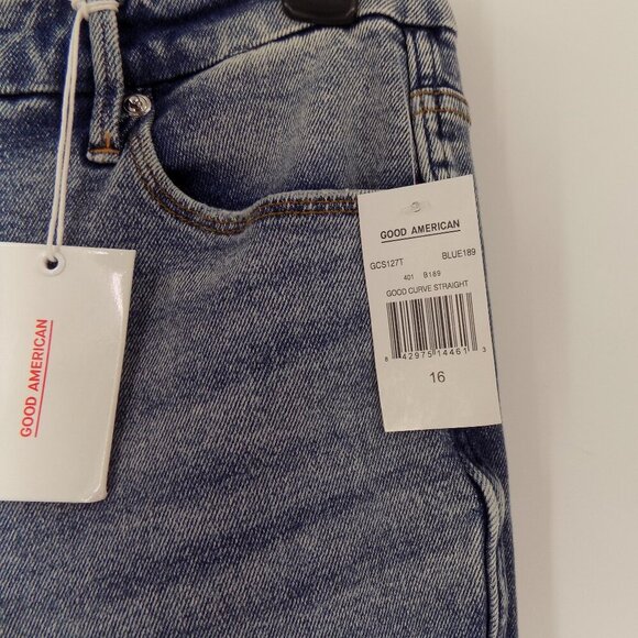 Good American Good Curve Straight Jeans Size 16 high-rise Med blue wash - Picture 3 of 5